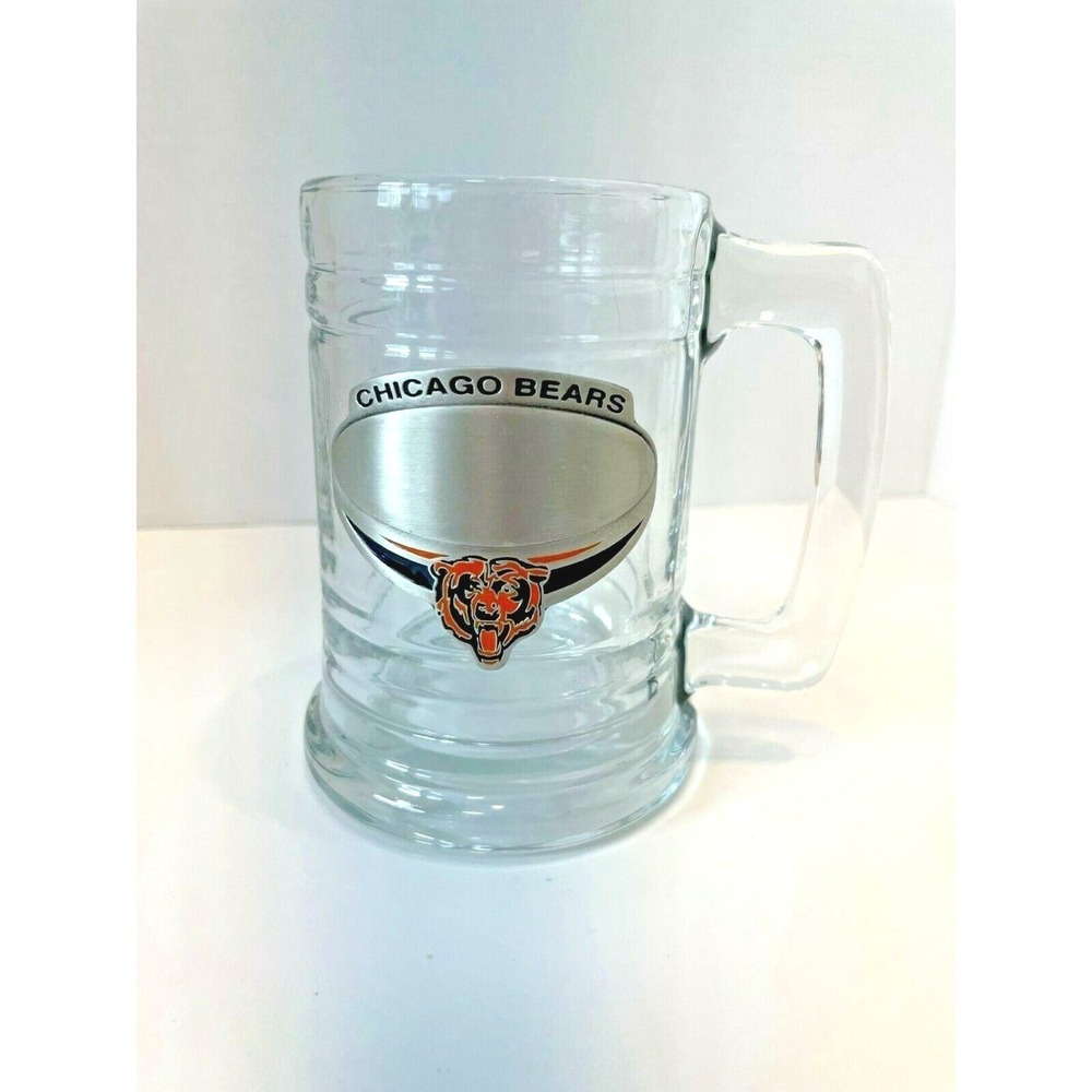 Chicago Bears Glass Engraveable NFL Pewter Medallion Clear Heavy Tankard 5.5in